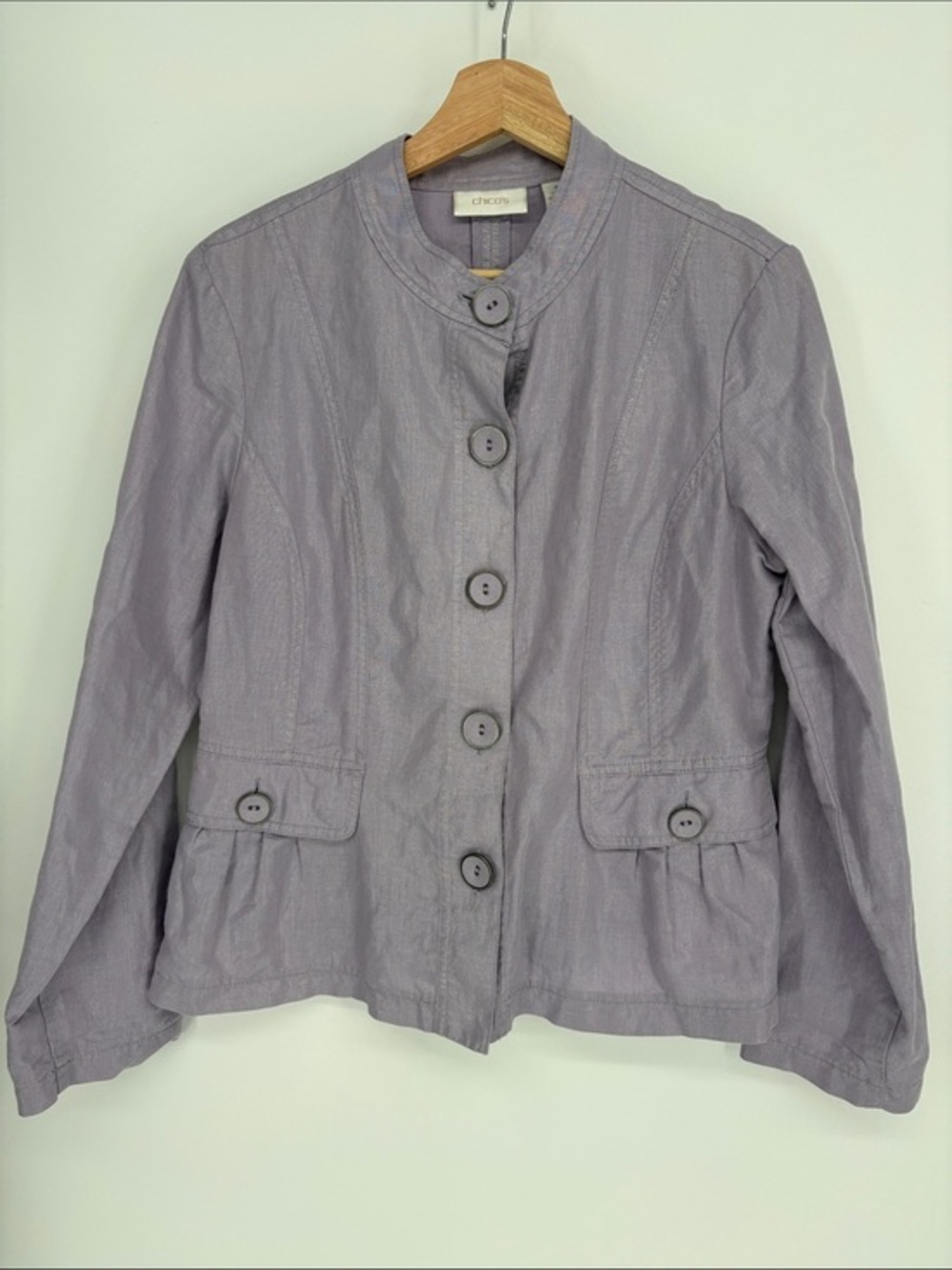 🐄 Chico's linen Lavender Button-Front Lightweight Jacket